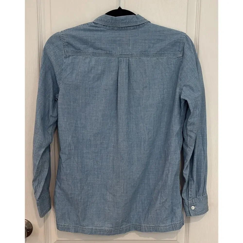 J.Crew Light Wash Chambray Denim Popover Tunic Shirt Top Sz XS